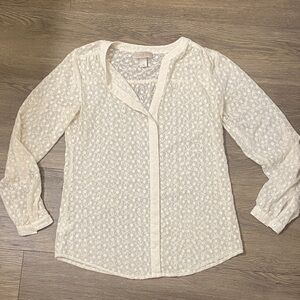 LOFT Cream Long Sleeve Lace Blouse